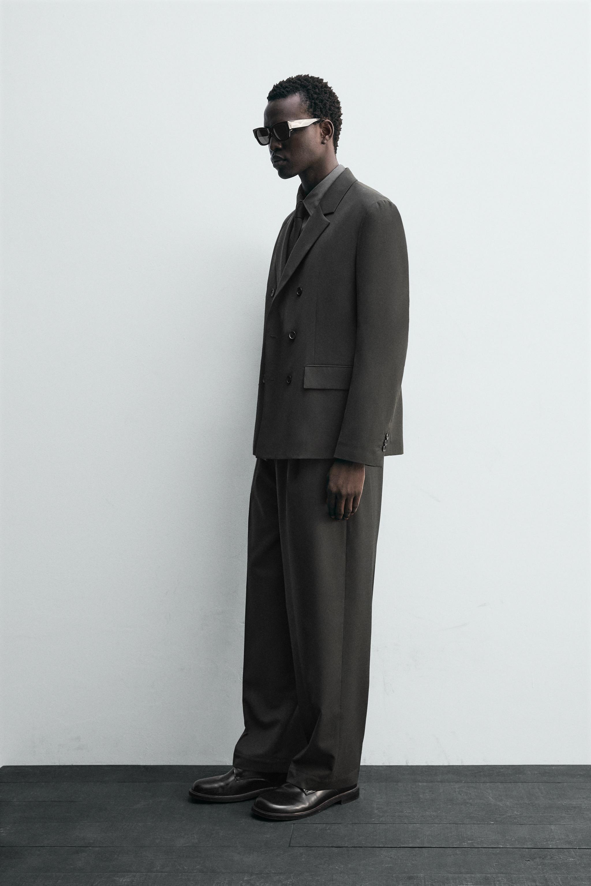 DOUBLE BREASTED WOOL BLEND SUIT JACKET